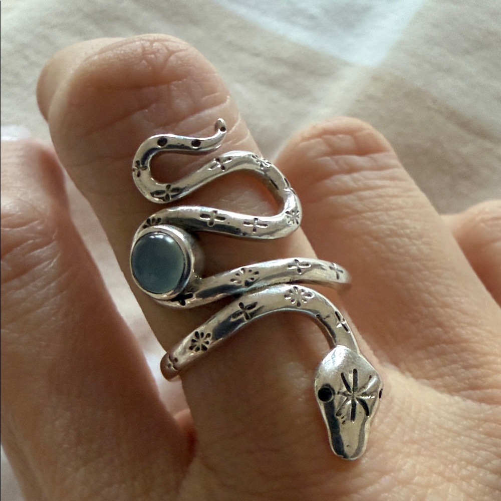 Silver Snake Ring with Blue Stone